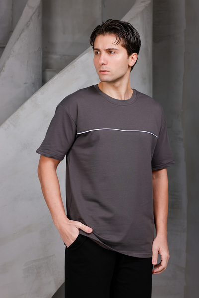 DARK MODA Ανδρικό μπλουζάκι με διακοσμητικές ρίγες, oversize, με λαιμόκοψη πο...