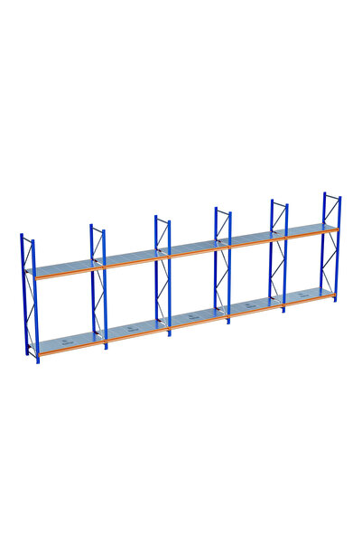 2 Katlı 5li Bitişik Endüstriyel Depo Raf Sistemi – Hafif Yük Rafı 80x450xH250CM
