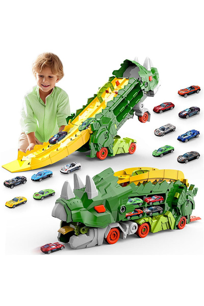 VISURON Camion Dinozaur 2 în 1 cu Rampă și Mașinuțe – Set Interactiv pentru C...