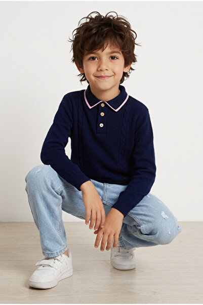MİNİK DÜŞLER Pantaloni din denim albastru deschis pentru băieți, cu detalii r...