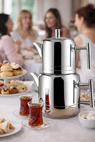 Lines Nil Aile Boy Paslanmaz Çelik Çaydanlık — Büyük Boy Çaydanlık Takımı, 18...