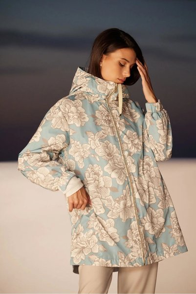 Madzerini Palton damă reversibil LOLA, bej / floral, ușor, elegant, stil modern, sezon primăvară-toamnă
