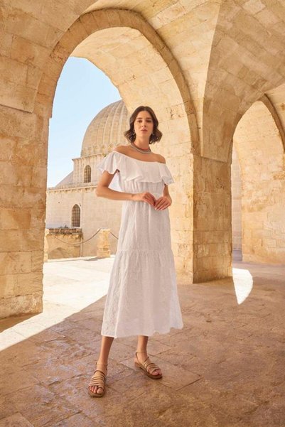 Aria s closet قطن فستان بياقة قاربية
