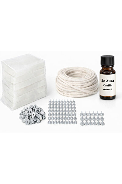 SO Aura Mum yapım kiti - 1 kg parafin + 5 mt mum fitili + 50 adet fitil tutuc...