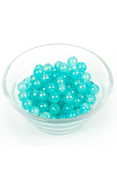 yfhobi 25 Gram- 8 mm Turkuaz Renk Damarlı Model Yuvarlak Cam Boncuk, 1. Kalit...