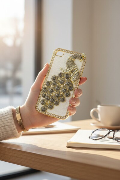 batuteknoloji İPhone 4/4S Taşlı Tavus Kuşu BTu Silikon Kapak
