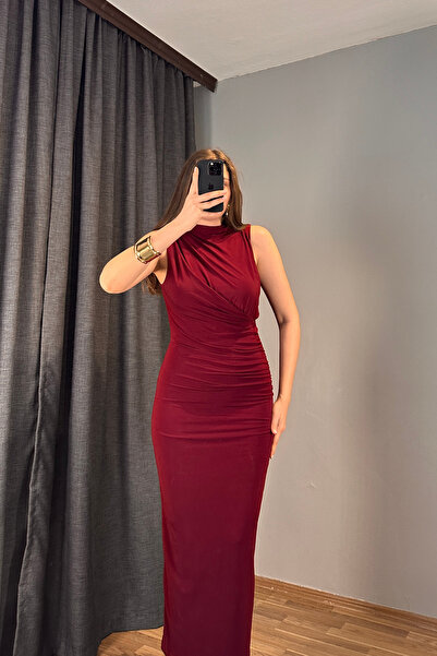 Sorridi Mock Neck Drapeli Zero Sleeve Slit Maxi Dress