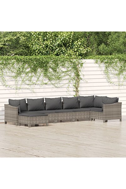 Concept Set mobilier de grădină cu perne, 7 piese, gri, poliratan