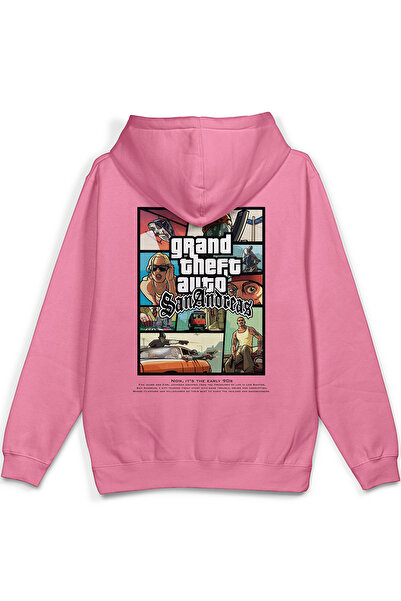 Overoz GTA San Andreas Sırt مطبوع بغطاء رأس سويت شيرت نصف كبير الحجم باللون ا...