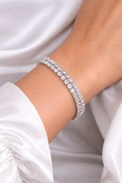 REBORN DESIGN Zircon Stone Double Row Square Model Silver Color Elevator Brac...