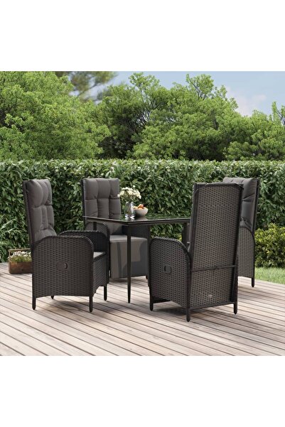 Concept Σετ επίπλων κήπου 5 τεμαχίων με μαξιλάρια, μαύρο, πολυρατάν