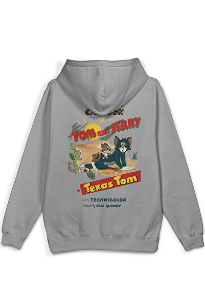 Overoz Cat Back Printed Hooded Half Oversized Sweatshirt Gray Hoodie 1352