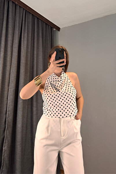 Sorridi Polka Dot Li Boyundan Tie-Detail Backless Design Blouse