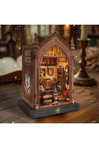WoodenThings Magic Abode Book Nook – LED Işıklı Sihirli Çalışma Odası Minyatü...