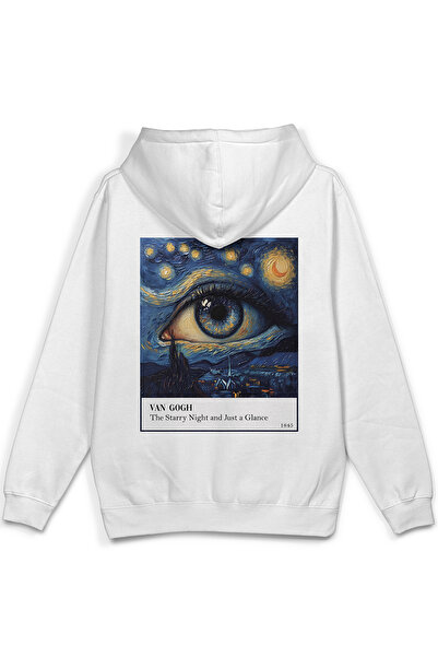 Overoz سترة فان جوخ ستارد نايت ريتشارت مطبوع بغطاء رأس سويت شيرت أبيض بقلنسوة...
