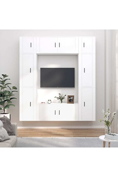 Concept Set dulap TV, 8 piese, alb, lemn prelucrat