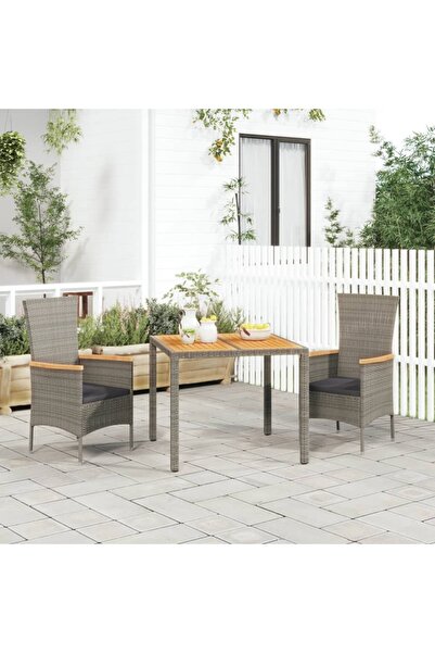 Concept Σετ επίπλων κήπου 3 τεμαχίων με μαξιλάρια, γκρι, πολυρατάν