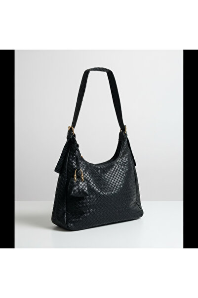 Mimoza Accessories Black Knitted Patterned Wide Women's Shoulder Bag