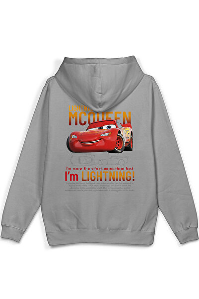 Overoz Araba Sırt Printed Hooded Yarı Oversized Sweatshirt Gray Hoodie 1227