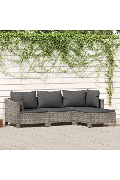 Concept Σετ επίπλων κήπου 4 τεμαχίων με μαξιλάρια, γκρι, πολυρατάν