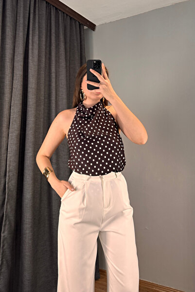 Sorridi Polka Dot Li Boyundan Tie-Detail Backless Design Blouse