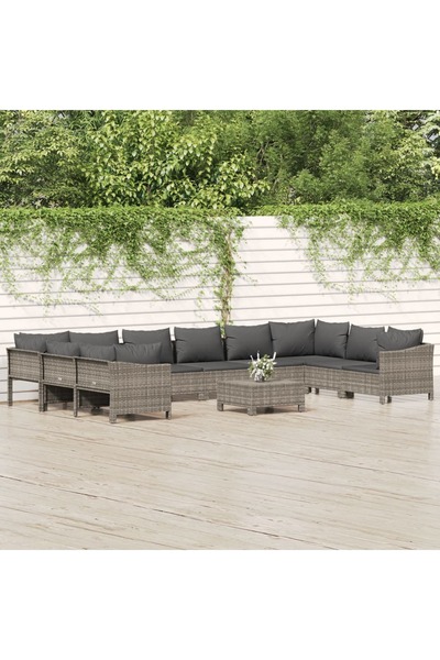 Concept Set mobilier de grădină cu perne, 11 piese, gri, poliratan