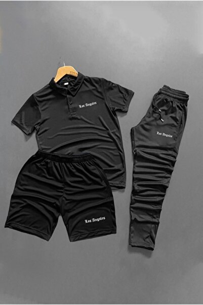 NOFLEN Polo Collar Tshirt 3-Piece Los Angeles Scuba Sort Tracksuit Set