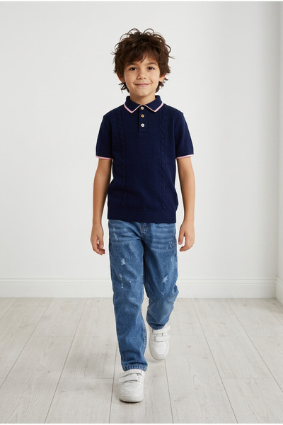 MİNİK DÜŞLER Pantaloni din denim pentru băieți, albastru marin, cu detalii rupte