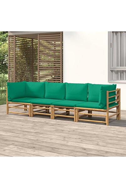 Concept Σετ επίπλων κήπου με πράσινα μαξιλάρια, 4 τεμάχια, Μπαμπού