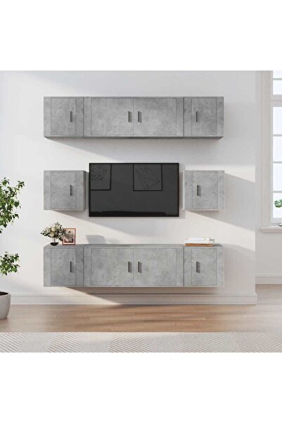 Concept Set dulap TV, 8 piese, gri beton, lemn prelucrat
