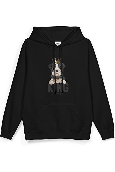 Overoz سترة كينج دوج مطبوع بغطاء رأس نصف أوفر سايز سوداء اللون 1033