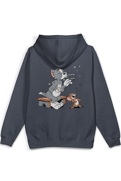 Overoz Cat Back Printed Hooded Half Oversized Sweatshirt Smoked Hoodie 1379