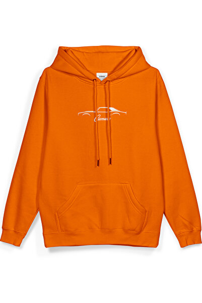 Overoz Camaro Classic Car Printed Hooded Semi Oversized Sweatshirt Orange Hoo...