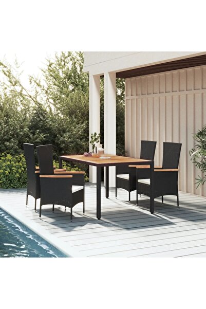 Concept Σετ επίπλων κήπου 5 τεμαχίων με μαξιλάρια, μαύρο, πολυρατάν