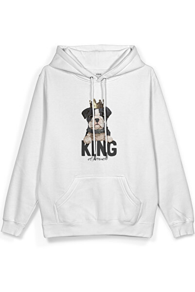 Overoz سويت شيرت كينج دوج مطبوع بغطاء رأس نصف أوفر سايز هودي أبيض 1033
