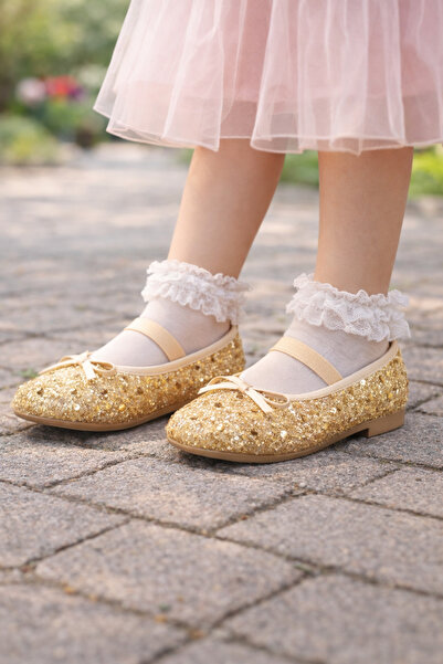 ALTUNTAŞ Балетки для дівчаток на гумці, з блискітками та бантом, легка підошв...