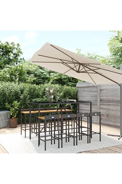 Concept Σετ μπαρ κήπου, 9 τεμάχια, μαύρο, πολυεστέρας/ξύλο ακακίας