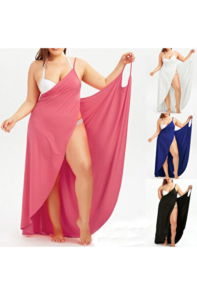 Generic Ice Silk Robe Solid Beach Dresses