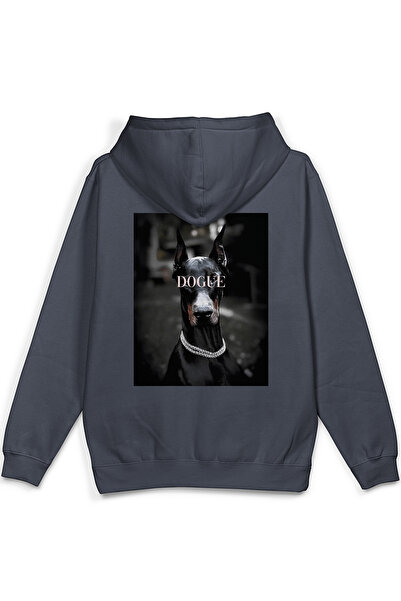 Overoz Doberman Dogue Dog Sırt Printed Hooded Half Oversized Sweatshirt Smoke...