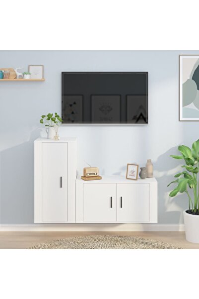 Concept Σετ ντουλαπιών τηλεόρασης, 2 τεμάχια, λευκό, επεξεργασμένο ξύλο