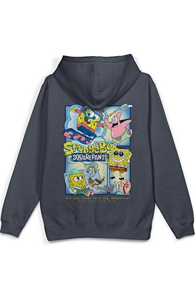 Overoz Spongeback Printed Hooded Half Oversized Sweatshirt Smoked Hoodie 1232