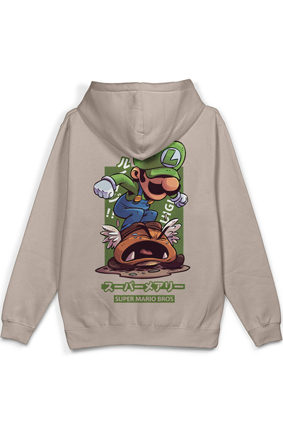 Overoz Super Sırt Printed Hooded Semi Oversized Sweatshirt Stone Color Hoodie...