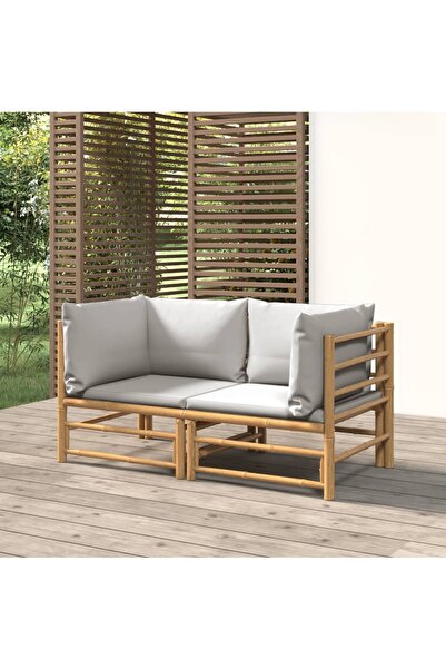 Concept Γωνιακός καναπές κήπου, μαξιλάρια ανοιχτού γκρι, 2 τεμ., Μπαμπού