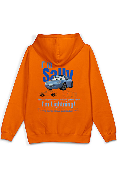 Overoz Araba Sırt Printed Hooded Yarı Oversized Sweatshirt Orange Hoodie 1228