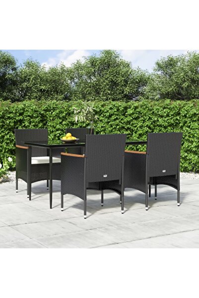 Concept Σετ τραπεζιού κήπου 5 τεμαχίων με μαξιλάρια, μαύρο