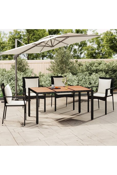 Concept Τραπέζι κήπου με ξύλινη επιφάνεια, μαύρο, πολυρατάν/μασίφ ξύλο ακακίας