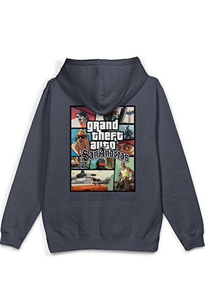 Overoz Gta San Andreas Sırt Printed Hooded Yarı Oversized Sweatshirt Smoked H...