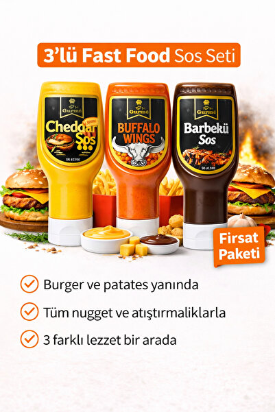 Mr Gurme Fast Food Sos Seti 3’lü (Cheddar + Buffalo + Barbekü)