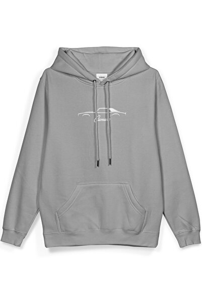 Overoz Camaro Classic Car Printed Hooded Semi Oversized Sweatshirt Gray Hoodi...