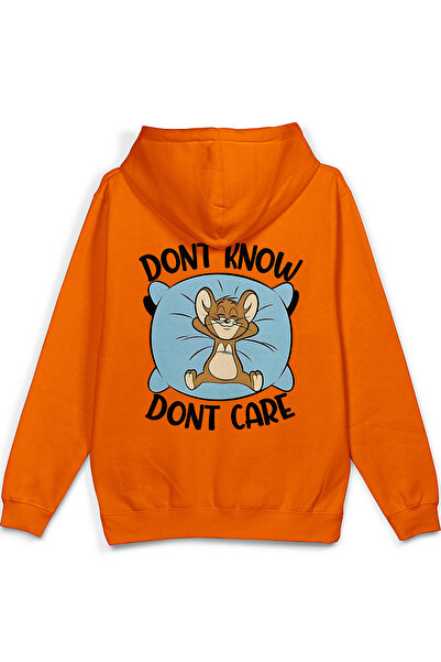 Overoz Cat Back Printed Hooded Half Oversized Sweatshirt Orange Hoodie 1381